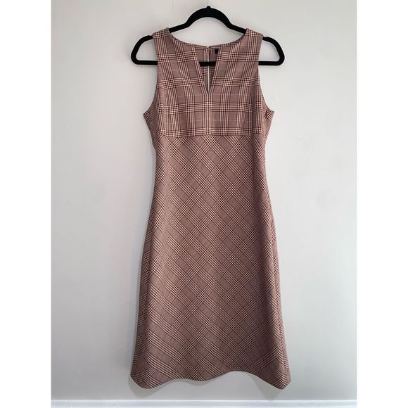 W by Worth Rust Red Cream Checked V-Neck Midi Dress, Size 6 - Picture 1 of 13
